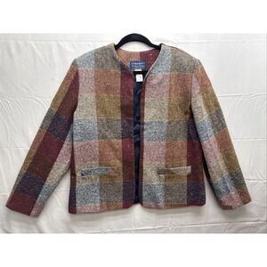Vtg Willow Ridge Tweed Blazer Jacket Wool EUC Purple Brown Yellow Squared